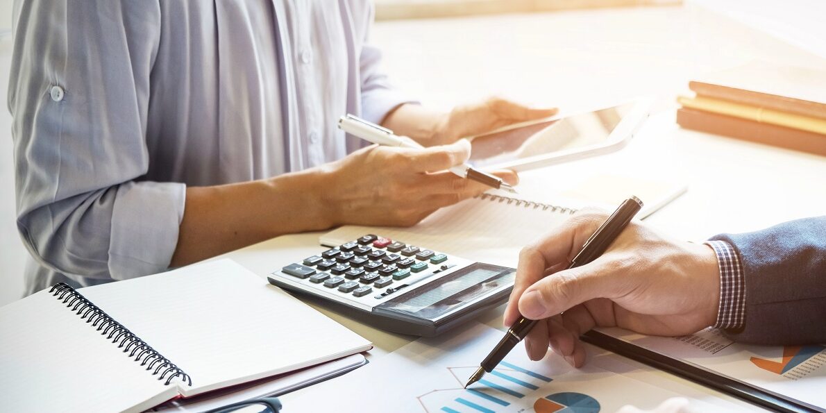 business man financial inspector and secretary making report, ca